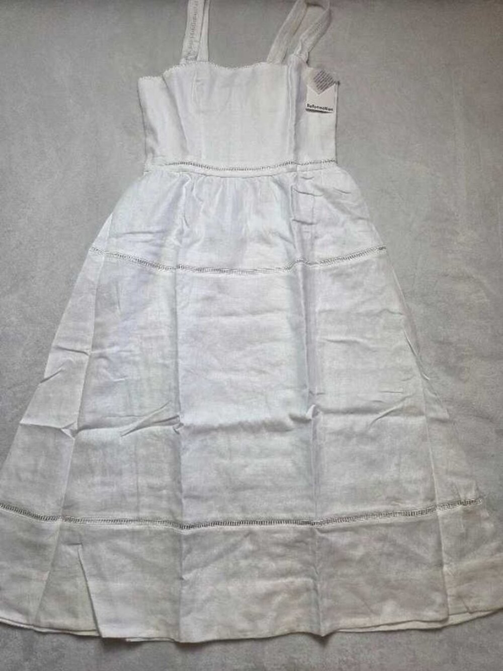 New US 12 Reformation (from Anthropologie) Everett white linen midi dress